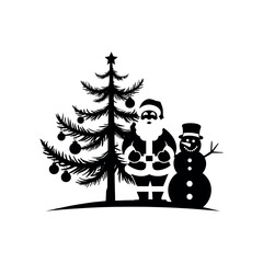 Merry christmas silhouette logo vector line art logo design