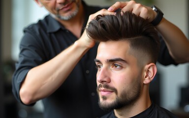 Hairstylist trimming hair. High quality