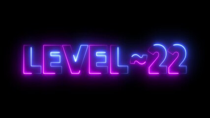 Level 22 neon glowing text animation retro gaming achievement celebration dark background video - Powered by Adobe