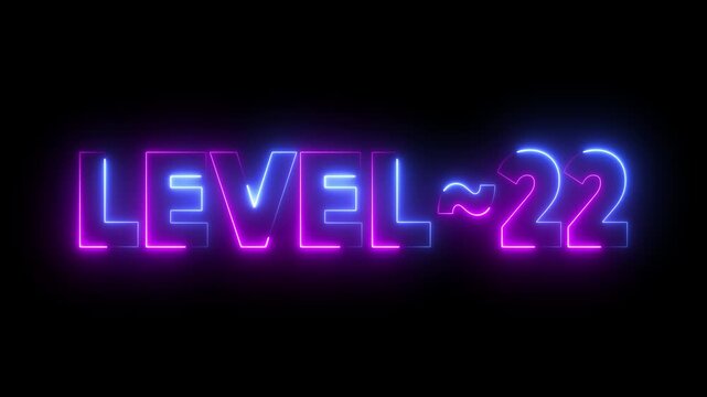 Level 22 neon glowing text animation retro gaming achievement celebration dark background video - Powered by Adobe