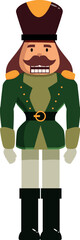Festive christmas nutcracker soldier toy wearing a green uniform and smiling, perfect for holiday decorations