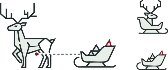 Minimalist reindeer pulling santa's sleigh illustration