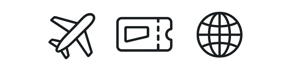 Obraz premium minimal icons airplane black outline ticket black outline globe black outline
