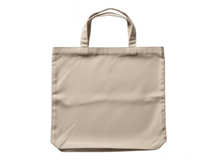 Blank beige canvas tote bag with handles, isolated on transparent background, perfect for ecofriendly shopping, branding, or mockup presentation isolated on transparent background