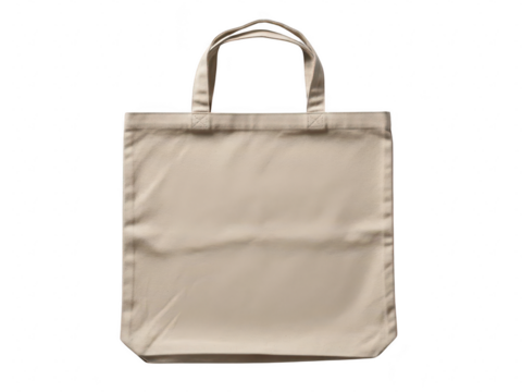 Blank beige canvas tote bag with handles, isolated on transparent background, perfect for ecofriendly shopping, branding, or mockup presentation isolated on transparent background