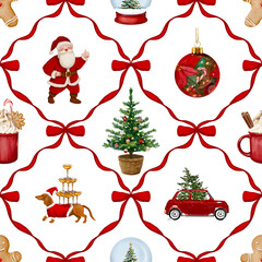 Seamless pattern of christmas decorations vintage Cute decorated, hand drawn on  transparent  background christmas elements