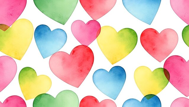 Watercolor seamless pattern with colorful hearts for Valentine's Day design