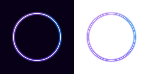 Neon circle frame in purple and blue on transparent PNG. Vector futuristic illustration with glowing energy effect. Ideal neon circle design for tech and cyberpunk art.