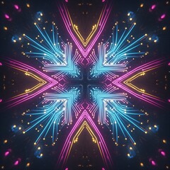 Vibrant Neon Circuit Board Mandala