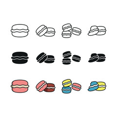 Macaron set icon line glyph color for dessert sweet bakery and pastel food illustration