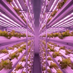 Indoor Vertical Farm with Hydroponic Lettuce and LED Lights