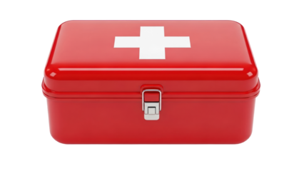 Red first aid kit isolated on white background