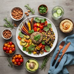 Healthy Vegan Buddha Bowl with Roasted Vegetables and Quinoa