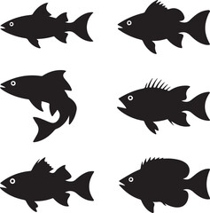 Fototapeta premium Black and white illustration showing different types of fish icons