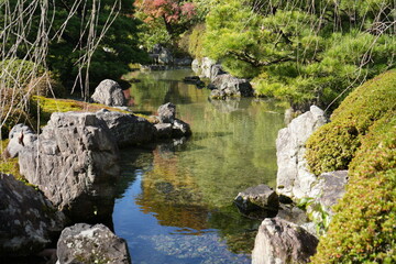 京都 秋の紅葉の季節の城南宮の風景