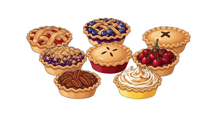 Pies on white background 