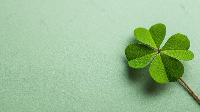 A lucky four-leaf clover on a green background, symbolizing good fortune and St. Patrick's Day celebrations.  Nature's charm and a dash of luck!