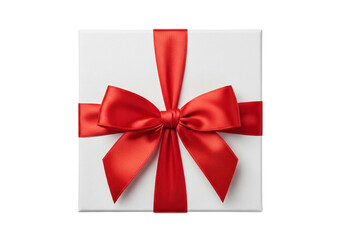Elegant white gift box tied with stunning red satin ribbon, perfect for celebrations and special occasions conveys love and appreciation this holiday season
