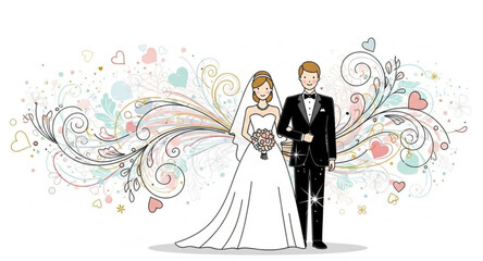 Vector illustration of bride and groom 