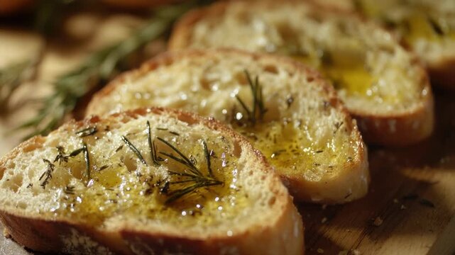 Video A wooden cutting board topped with sliced bread, perfect for serving or displaying