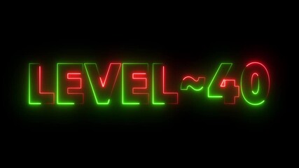 Neon Level 40 Text Animation Glowing Red Green Black Background Game Achievement Milestone neon sign - Powered by Adobe