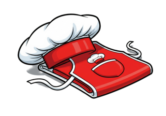 Get cooking with this adorable chef hat and apron, perfect for culinary projects, food blogging, or restaurant designs! Delightful and playful design.