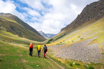 Kaçkar Mountains trekking routes. People trekking in the magnificent Kaçkar Mountains. Trekking...
