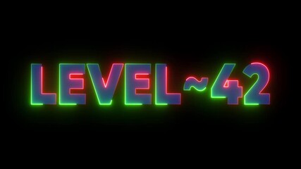 Level 42 neon glowing text animation retro gaming achievement milestone celebration level up - Powered by Adobe