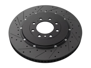 Black brake disc isolated PNG, car part for automotive industry and vehicle maintenance on transparent background