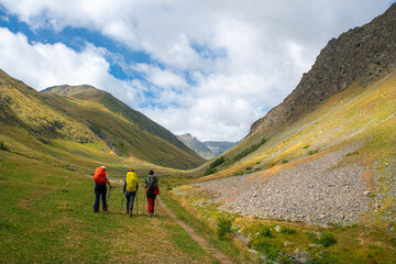 Kaçkar Mountains trekking routes. People trekking in the magnificent Kaçkar Mountains. Trekking...
