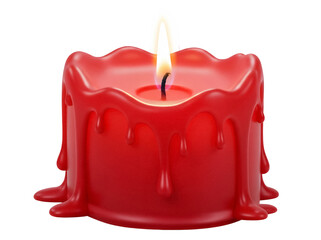 Red wax candle with dripping wax isolated PNG on transparent background, decorative element for...