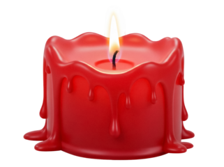 Red wax candle with dripping wax isolated PNG on transparent background, decorative element for festive and romantic occasions