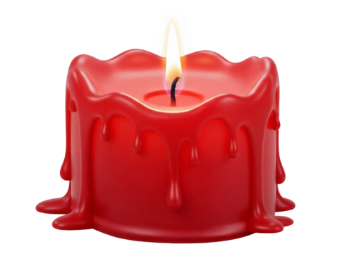 Red wax candle with dripping wax isolated PNG on transparent background, decorative element for festive and romantic occasions - Powered by Adobe