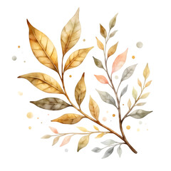 Ultra-Detailed Metallic Botanical Silhouette Watercolor Clipart with Gold, Silver, Rose Gold, Teal, Holographic & Chrome Foil Highlights on Transparent Background &ndash; Elegant Floral Leaf & Flower