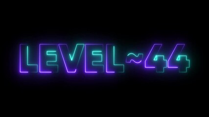 Neon Glow Level 44 Text Animation Retro Gaming Achievement Progress Milestone neon text glowing text - Powered by Adobe