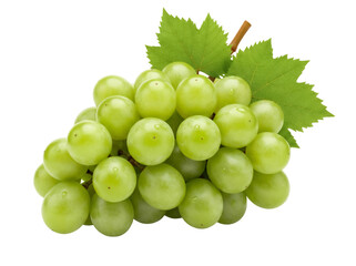 Fresh green grapes PNG isolated on transparent background, healthy fruit with leaves for food...