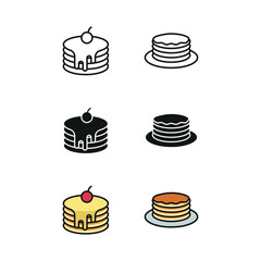 Pancake set icon line glyph color for breakfast dessert and sweet food illustration