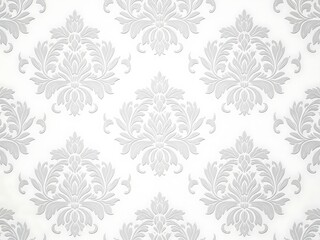 Fototapeta premium Seamless white and gray damask wallpaper pattern with baroque floral ornament for elegant interior design background texture