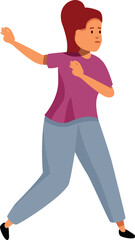 Frightened girl running away from danger and protecting herself with her arms