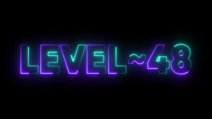 Neon Level 48 Text Animation Glowing Purple Teal Futuristic Game Progression Milestone Achievement - Powered by Adobe