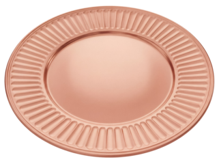 Elegant rose gold charger plate isolated PNG on transparent background, decorative tableware for formal dining and special occasions