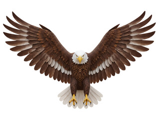 Majestic bald eagle with open wings PNG isolated on transparent background, powerful bird of prey for patriotic designs