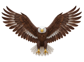 Majestic bald eagle with open wings PNG isolated on transparent background, powerful bird of prey for patriotic designs