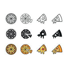 Pizza set icon line glyph color for fast food snack and italian restaurant illustration