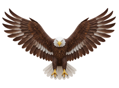 Majestic bald eagle with open wings PNG isolated on transparent background, powerful bird of prey for patriotic designs