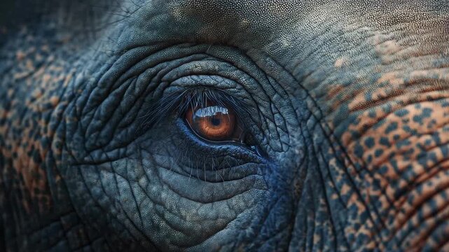 Majestic elephant eye showcases intricate details and vibrant colors in a close-up view during a quiet moment in nature