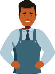 Young barista wearing apron and smiling, ready to prepare coffee