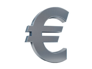 Metallic euro symbol PNG isolated on transparent background, currency sign for finance and European economy
