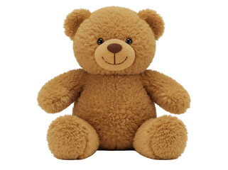 Brown teddy bear sitting isolated PNG, soft plush toy for kids and decoration, cuddly animal on transparent background