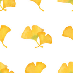 Naklejka premium Autumn ginkgo leaf seamless pattern. Yellow leaves pattern watercolor illustration for wrapping paper, textile prints, banners, backgrounds